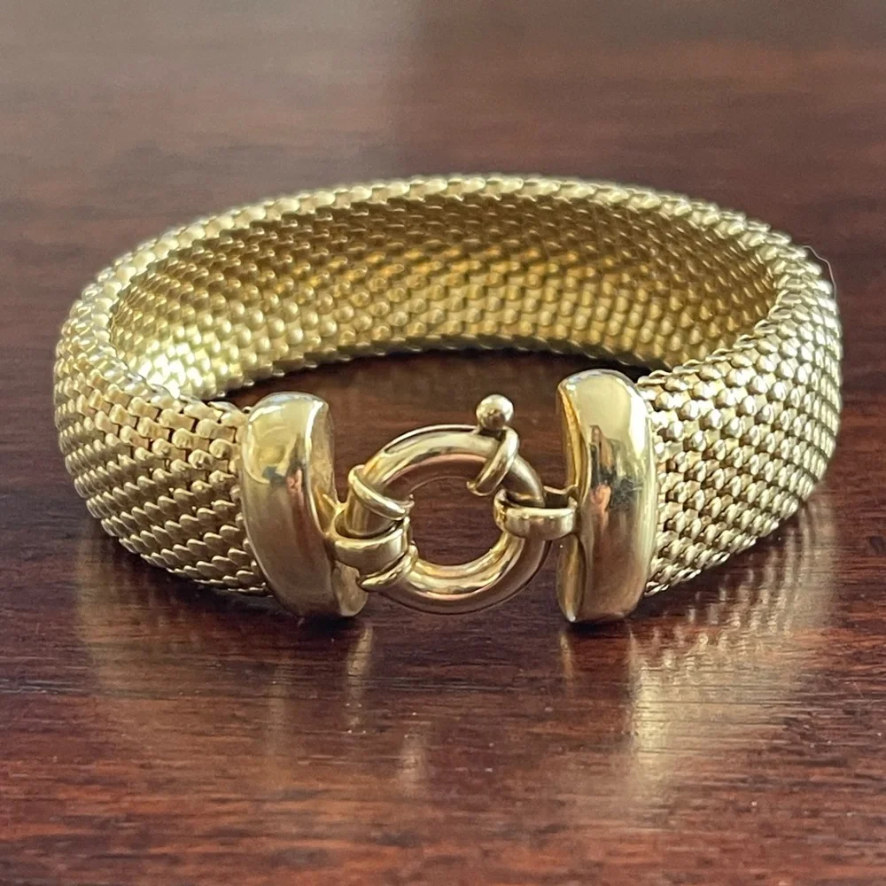 Italian 14K gold plated woven solid sterling silver bangle bracelet - Picture 9 of 11